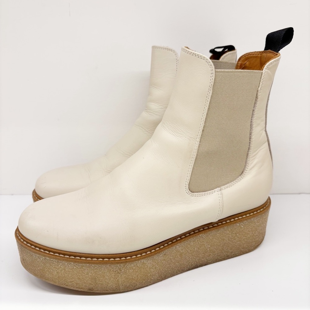 Anne Blum‎ || Pooky Platform Chelsea Boots Cream Leather 38.5